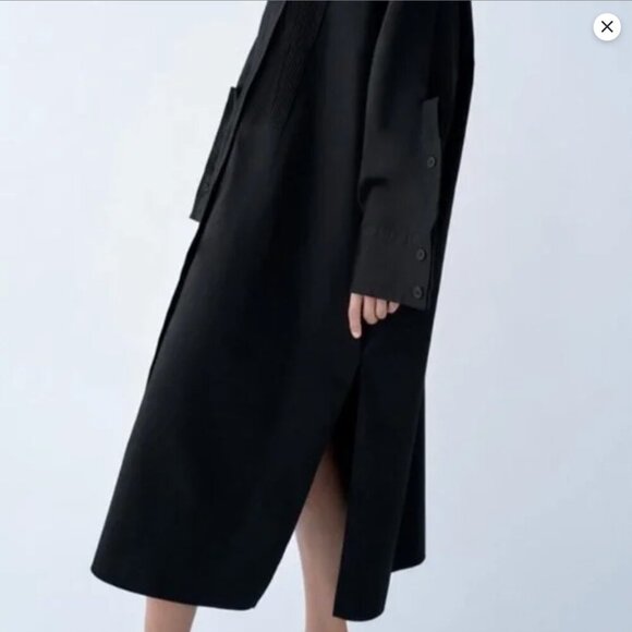 Zara Black Midi Poplin Pintuck Dress Size XS-S NEW WITH TAG! - Picture 2 of 4